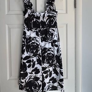 WHBM strap floral black & white satiny dresss